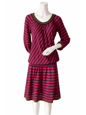 Kenzo Striped Knit Dress Wool Blend Pink Green S